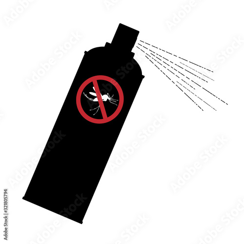 Vector silhouette of mosquito spray on white background. Symbol of annoying insect and pest control.