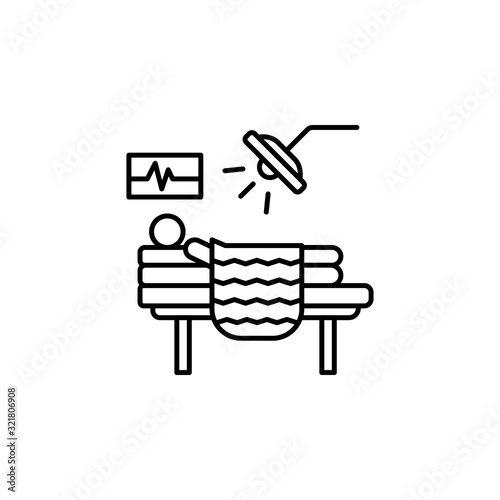 patient, bed, surgery, operating room line icon on white background