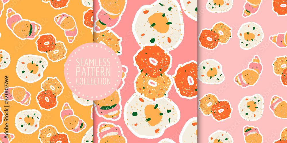 Hand-drawn food seamless pattern set in vector