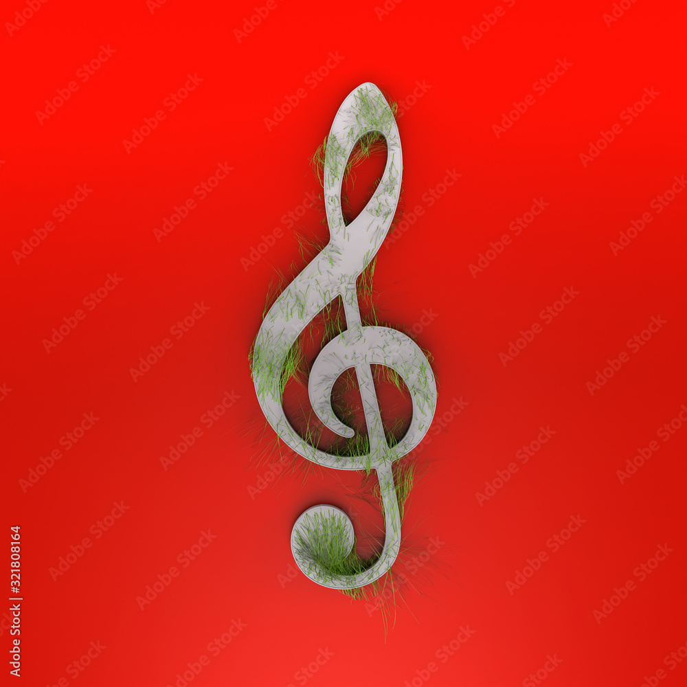 Obraz premium Grass Treble Clef. 3D Rendering.