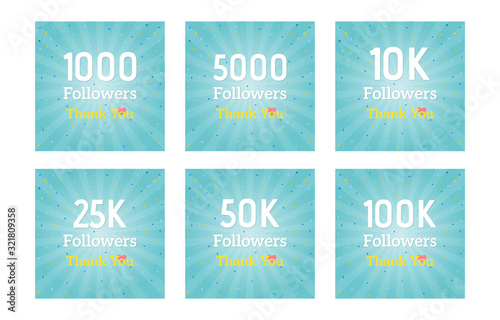 Thank you followers congratulation banners. Illustration for social networks