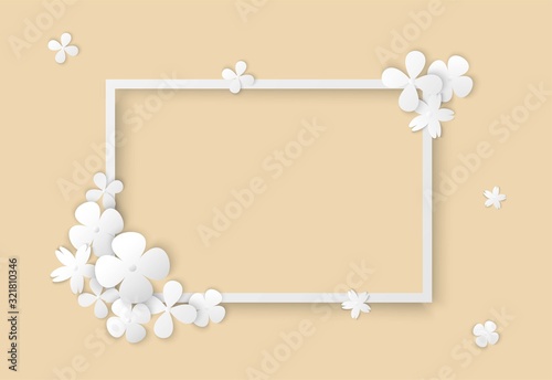 White flowers paper art and square frame