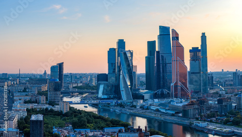 Moscow. Russia. Panorama of Moscow city. Modern skyscrapers in the center of Moscow. Presnenskaya embankment. Contemporary Russian architecture. Russia business. Downtown. Guide the capital