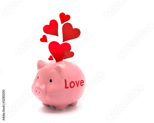 Investing in love; love concept; piggy bank