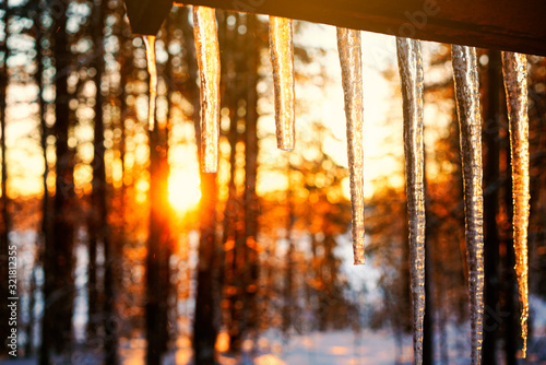Sonnenuntergang Russland Waldhütte