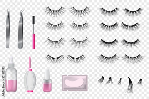 Eyelashes false beauty makeup vector set of isolated beautiful eye-lashes illustration realistic style