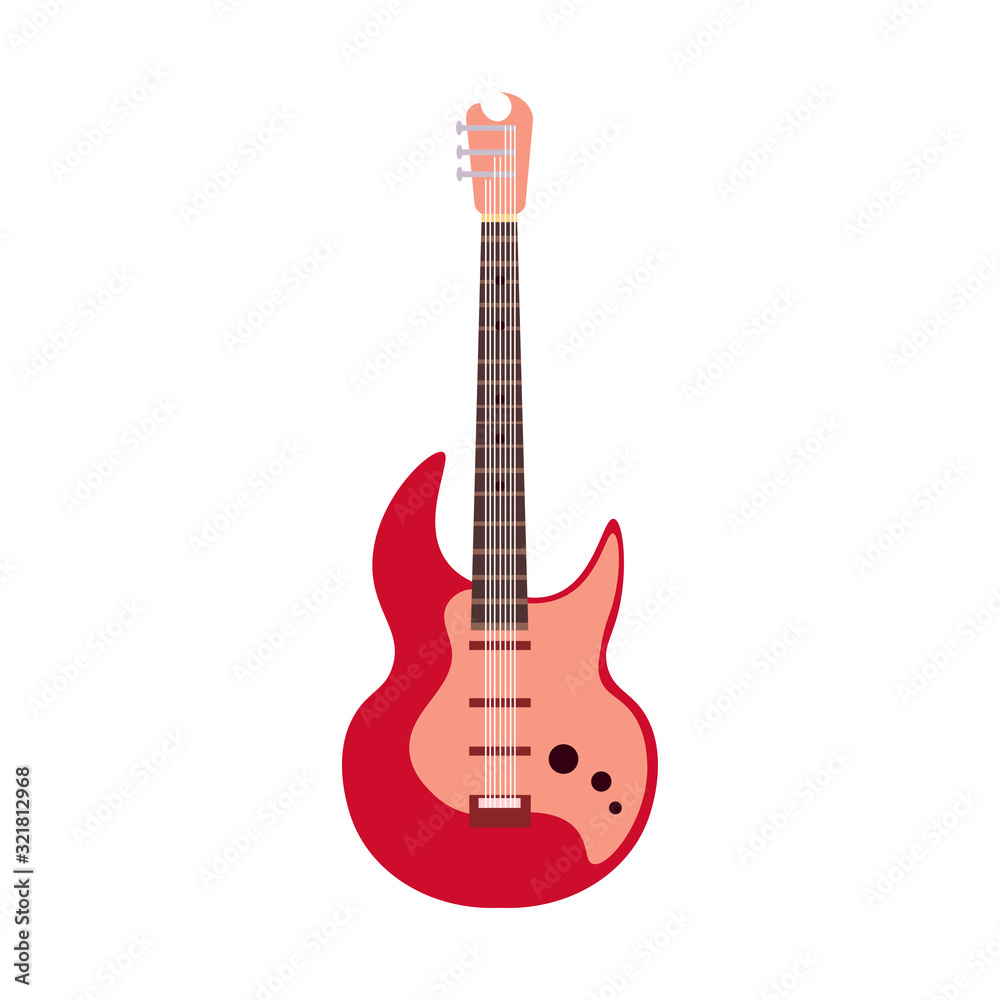 String electric guitar isolated on white background. Cartoon musical instruments in flat style. Guitar cute icon. Vector illustration String electric guitar isolated on white background. Cartoon musical instruments in flat style. Guitar cute icon. Vector illustration