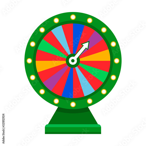 Cartoon wheel fortune lottery design element. Spinning lucky fortune isolated on white. Vector illustration
