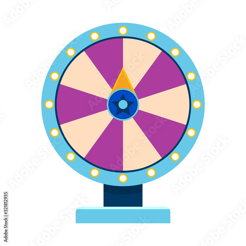 Cartoon wheel fortune lottery design element. Spinning lucky fortune isolated on white. Vector illustration