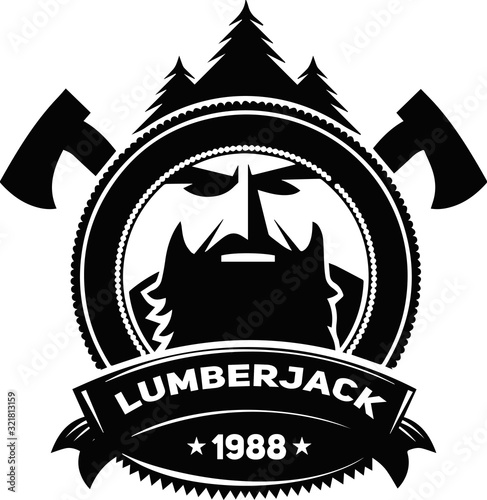 Logo forester. Vector logo lumberjack, black, one-color. Ready-made version.