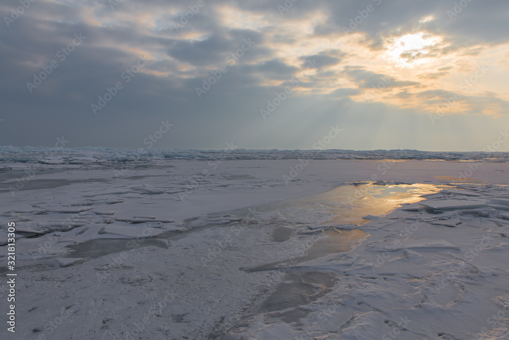 ice hummock in frozen lake Kapchagai near Almaty, Kazakhstan