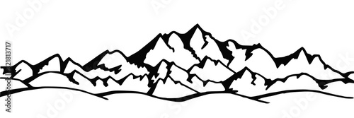 Vector sketch, a mountain range. Travel, tourism and mountaineering.