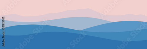 Fotografia Vector illustration of mountains, ridge in the morning haze, panoramic view