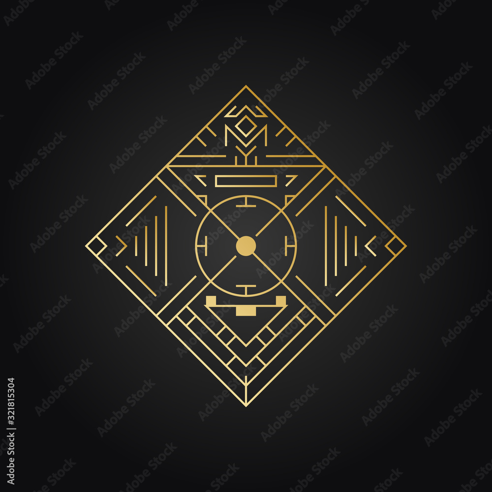 Geometric shape, abstract art vector deco frame. Hipster trendy line style 1920 design. Luxury cover graphic poster brochure design. Elegant sign and icon. Mystery tribal illustration art Geometric shape, abstract art vector deco frame. Hipster trendy line style 1920 design. Luxury cover graphic poster brochure design. Elegant sign and icon. Mystery tribal illustration art