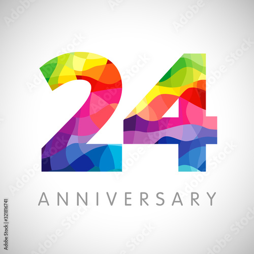 24 th anniversary numbers. 24 years old logotype. Bright congrats. Isolated abstract graphic web design template. Creative 2, 4 3D digits. Up to 24% percent off discount idea. Congratulation concept.