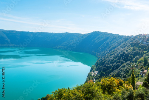 View of Lake Albano from the town of Castel Gandolfo, Italy © jukovskyy