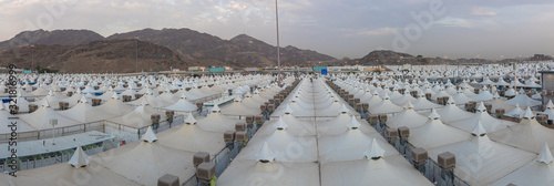 Makkah, Saudi Arabia: Landscape of Mina, City of Tents, the area for hajj pilgrims to camp during jamrah 'stoning of the devil' ritual  photo