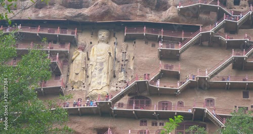 Maijishan Cave-Temple Complex in Tianshui city, Gansu Province China. A mountain with religious caves on the Silk Road
