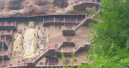 Maijishan Cave-Temple Complex in Tianshui city, Gansu Province China. A mountain with religious caves on the Silk Road