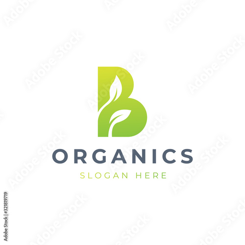 B monogram With leaf element logo design