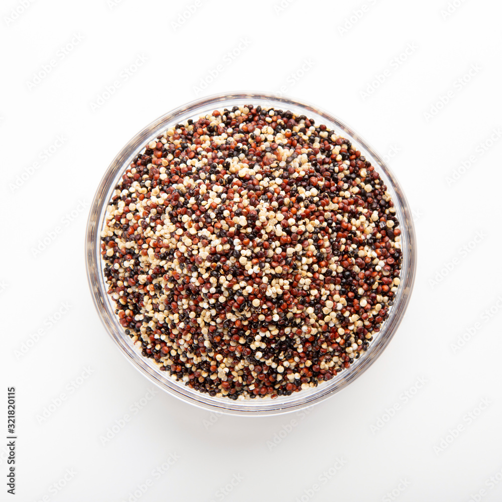 Portion of quinoa seeds mix on white background Portion of quinoa seeds mix on white background