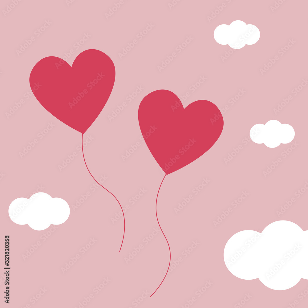 Valentines day background with hearts balloon fly in sky vector illustration