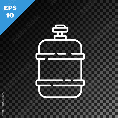 White line Propane gas tank icon isolated on transparent dark background. Flammable gas tank icon. Vector Illustration