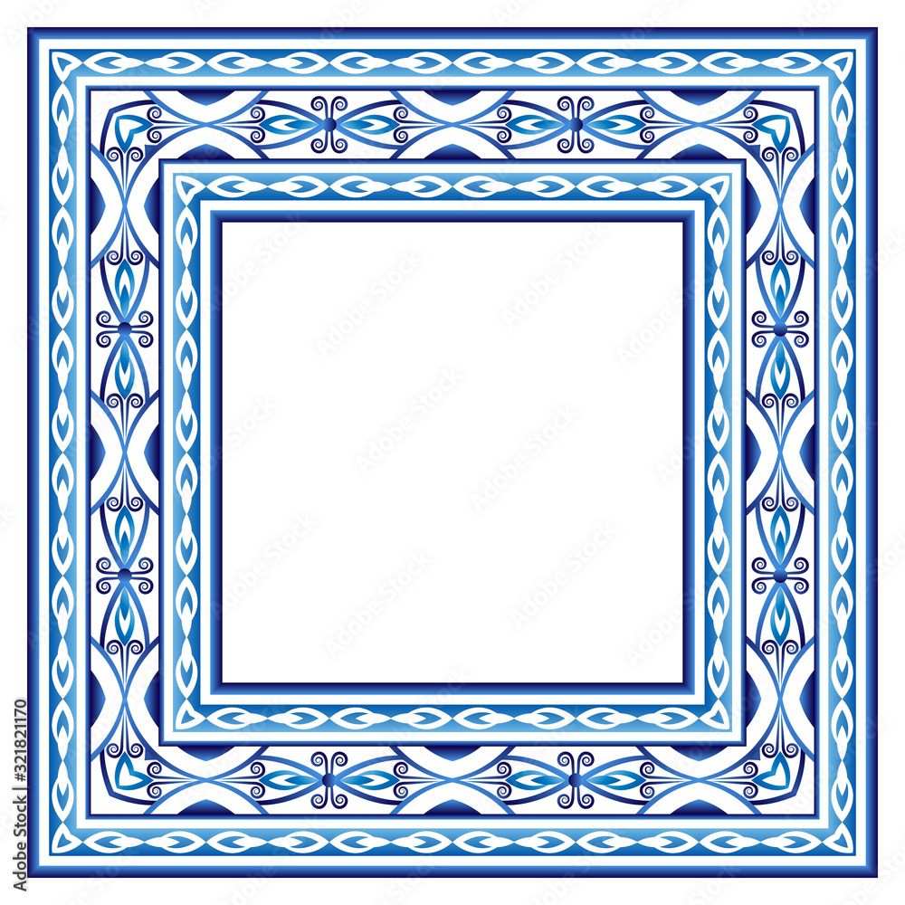 Ceramic tile border pattern. Islamic, indian, arabic motifs. Damask border seamless pattern. Porcelain ethnic bohemian background. Ceramic tile border pattern. Islamic, indian, arabic motifs. Damask border seamless pattern. Porcelain ethnic bohemian background.