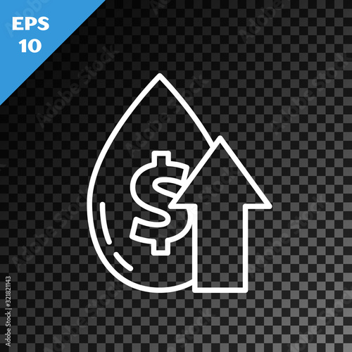 White line Oil price increase icon isolated on transparent dark background. Oil industry crisis concept. Vector Illustration