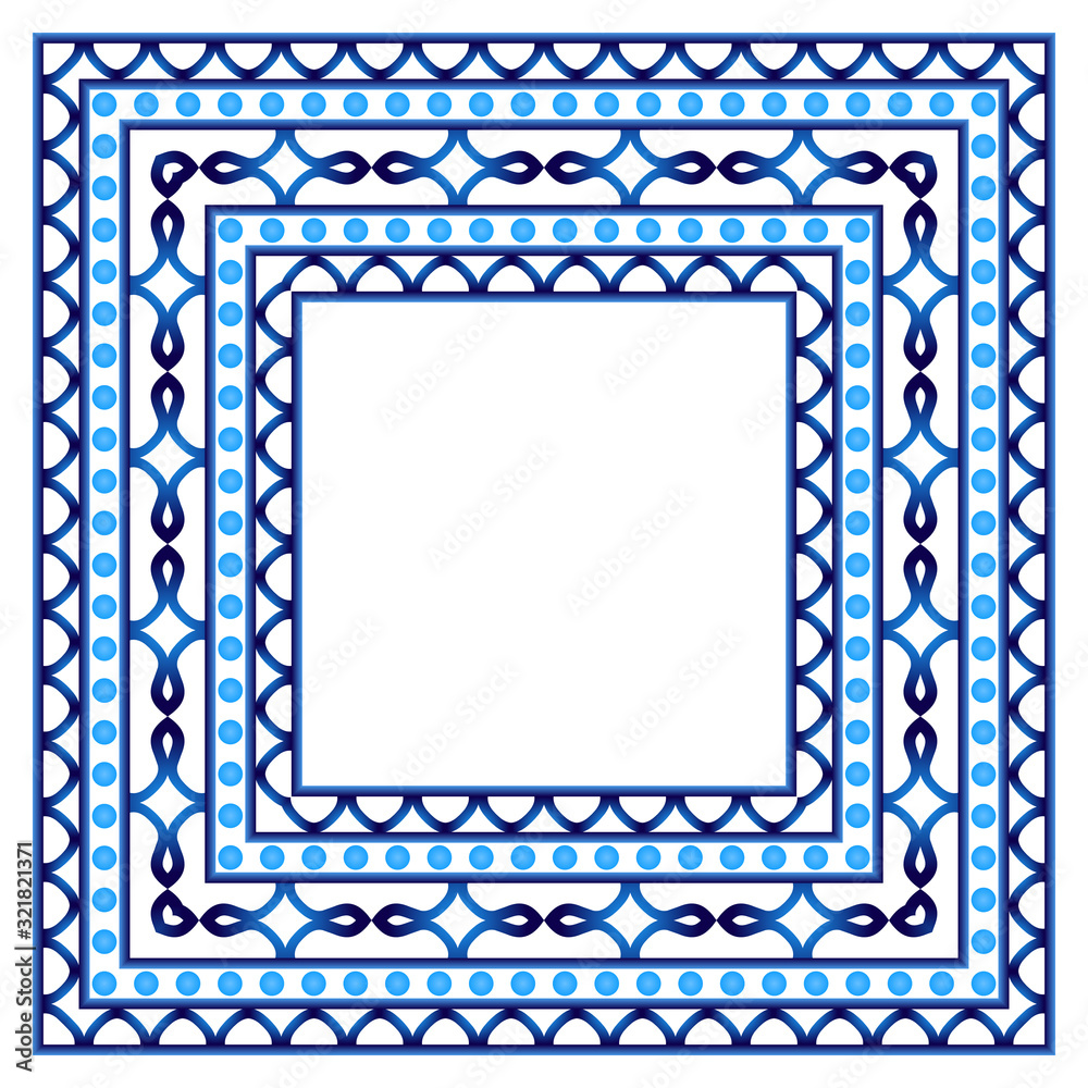 Ceramic tile border pattern. Islamic, indian, arabic motifs. Damask border seamless pattern. Porcelain ethnic bohemian background.