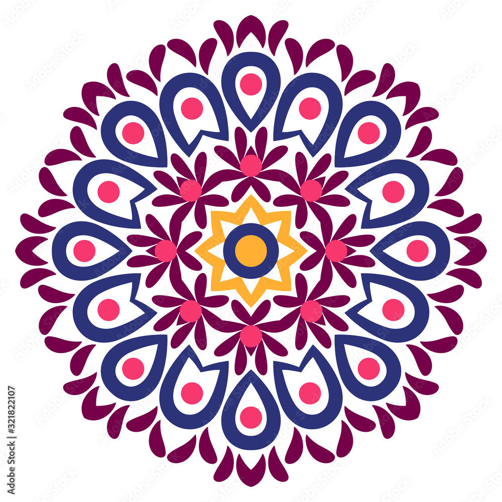 Ceramic tile pattern. Decorative round ornament. White background with art frame. Islamic, indian, arabic motifs. Ceramic tile pattern. Decorative round ornament. White background with art frame. Islamic, indian, arabic motifs.