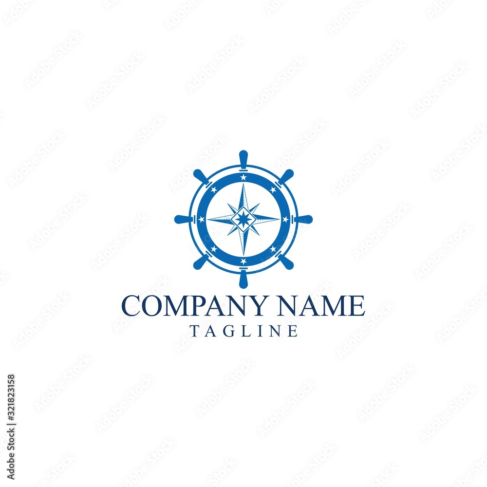 steering wheel ship with compass logo design inspiration vector download