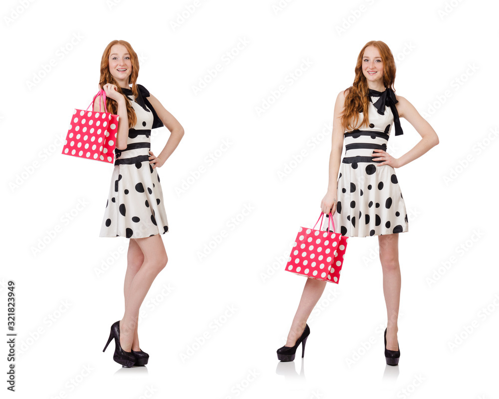 Young woman with shopping bags on white Young woman with shopping bags on white