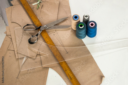 couturiers patterns, threads and scissors, equipment, sewing workshop