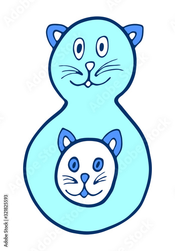 Fototapeta Naklejka Na Ścianę i Meble -  Number eight with cat in doodles style. Kids font vector Illustration on a white background.