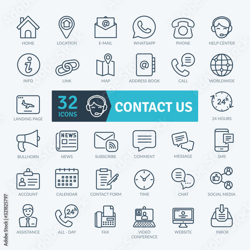Contact Icons Pack. Thin line icons set. Flaticon collection set. Simple vector icons