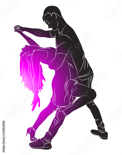 Silhouette guy and girl dance latina