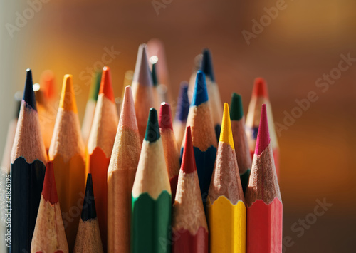 Close-up view of bunch of the colored pencil