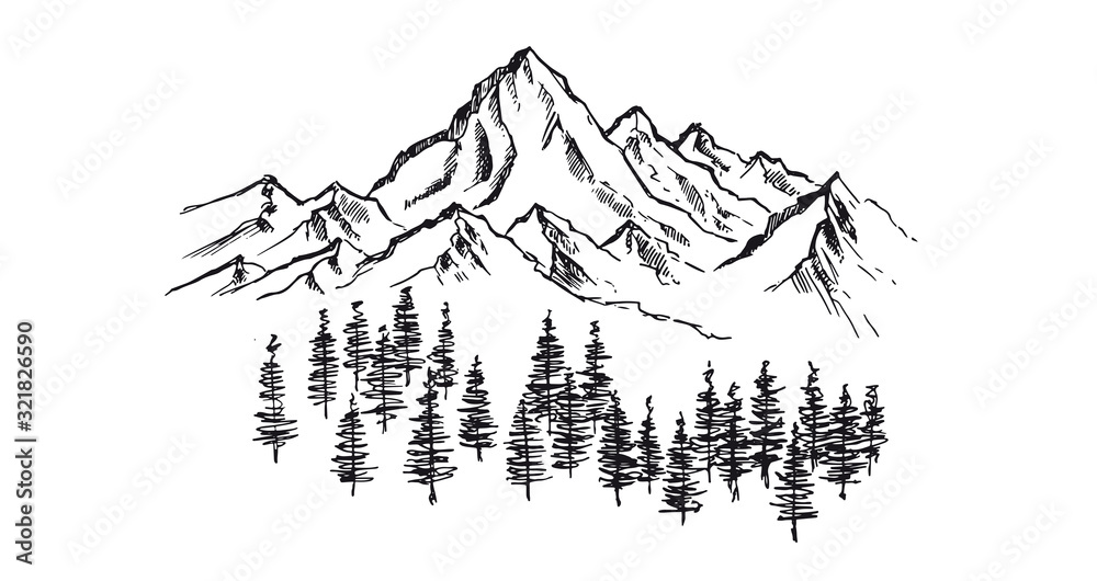 Obraz premium Mountain landscape, hand drawn illustration 