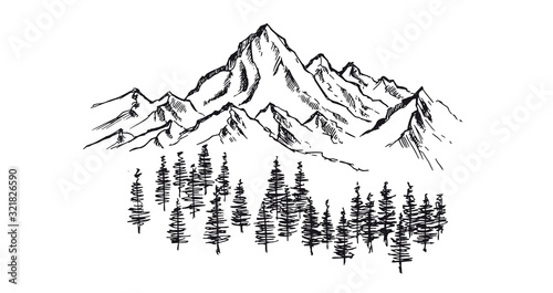 Mountain landscape, hand drawn illustration	