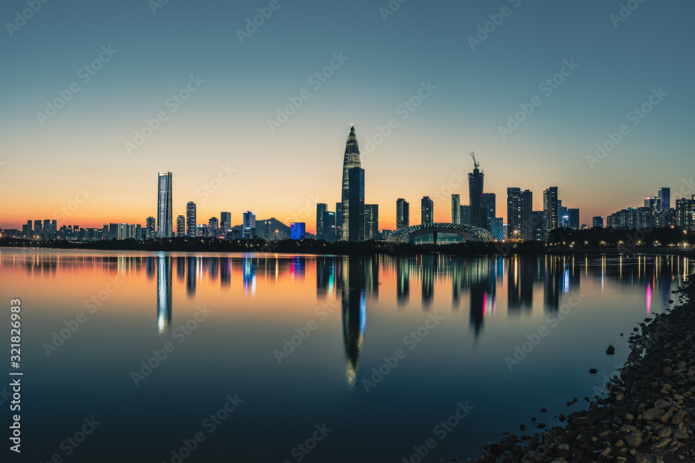 Shenzhen Bay CBD at blue hour