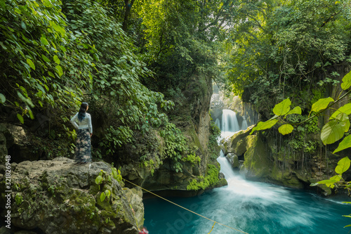 Forest river stones landscape,beautiful panoramic view of the river in Bridge of God and Waterfalls of Tamasopo san luis potosi mexico photo