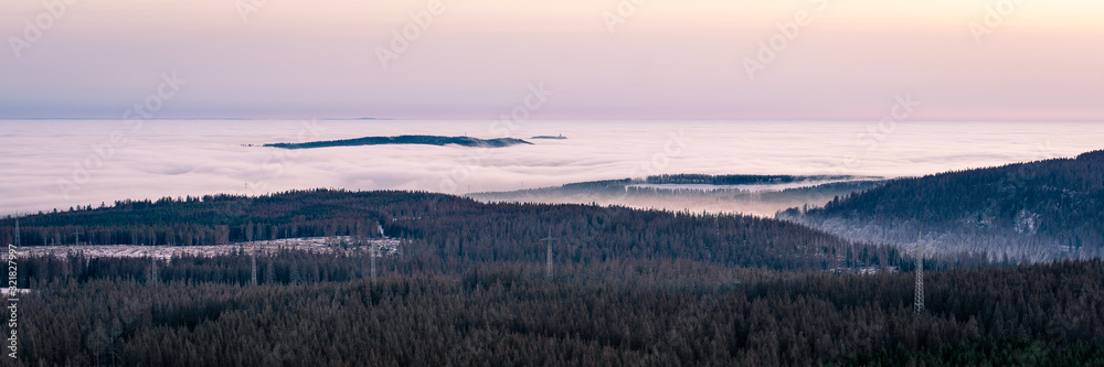 Fototapeta premium Achtermannshöhe im Harz bei Nebel