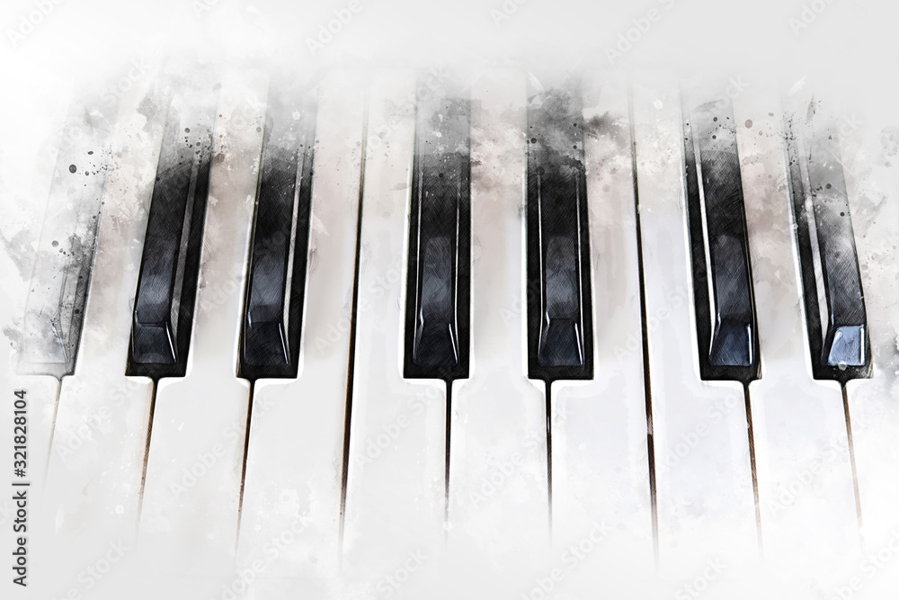 Abstract colorful piano keyboard on watercolor illustration painting  background. ilustración de Stock | Adobe Stock