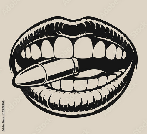 Bite the bullet vector illustration in chicano tattoo style