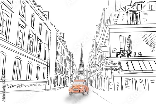 Street in paris - sketch  illustration