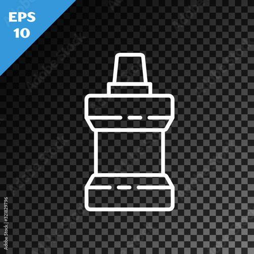White line Mouthwash plastic bottle icon isolated on transparent dark background. Liquid for rinsing mouth. Oralcare equipment. Vector Illustration