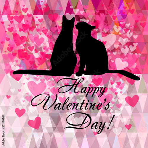 The silhouettes of two cats. Happy Valentine's Day. Vector illustration