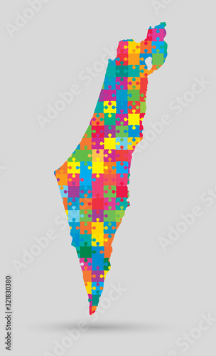 Obraz na plátně Country Israel map made jigsaw puzzle pieces