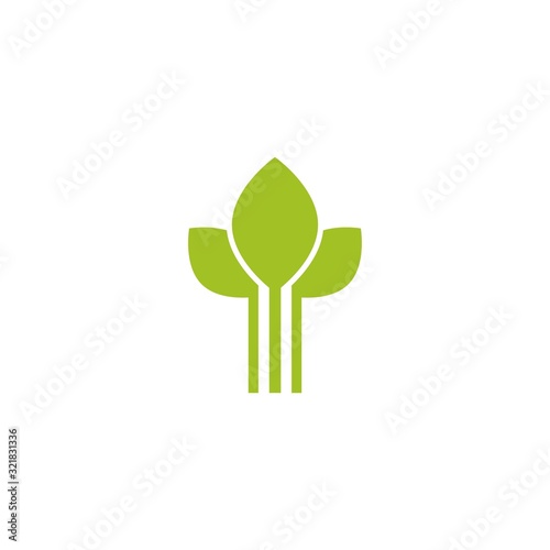 Three Green sprouts, sprigs, raw with silhouette leaf. Icon Isolated on white.